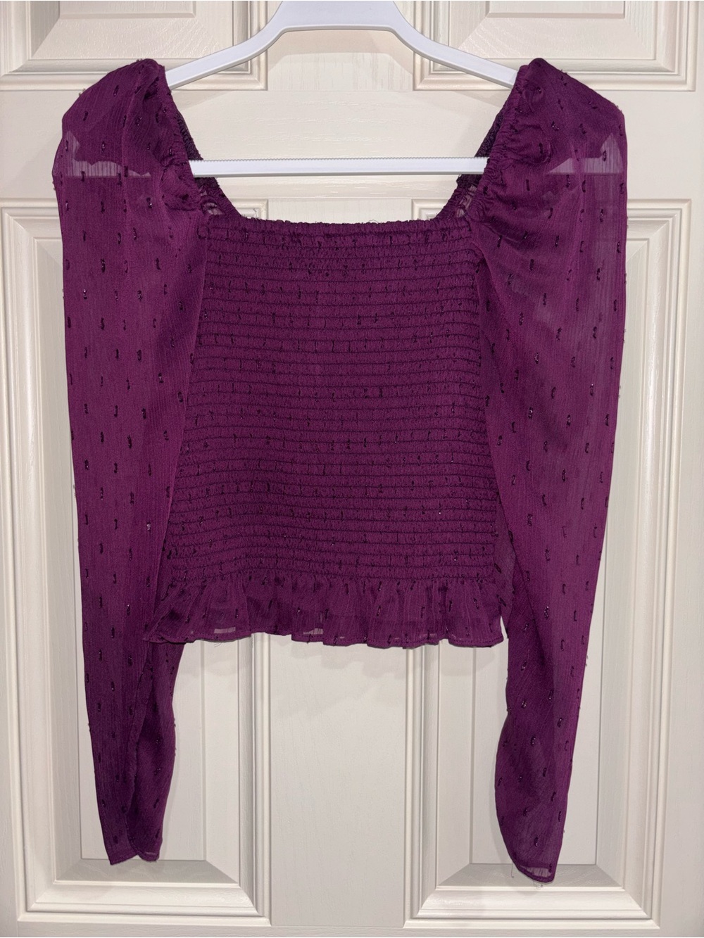Express Deep Plum Smocked Square-Neck Top